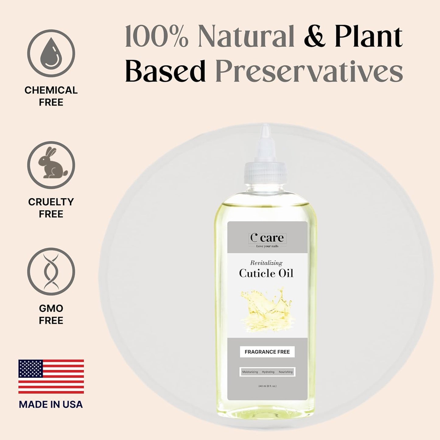 C CARE Fragrance-Free Cuticle Oil For Nails - Repairs Cuticles Overnight - Moisturizes and Strengthens Nails and Cuticles - 8 oz