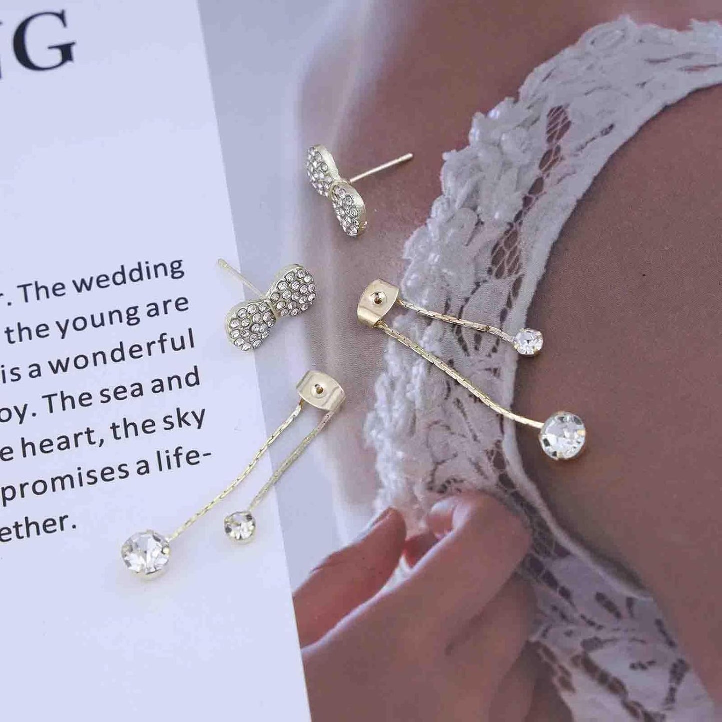 Vintage Crystal Bow Chain Drop Earrings Long Rhinestone Chain Earrings Cz Chain Tassel Earrings Gold Bowknot Stud Earrings Jewelry for Women