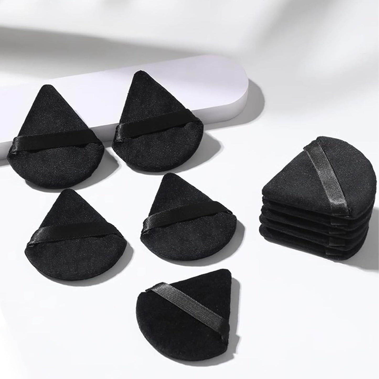 12 Pieces Powder Puff Face Triangle Powder Puff Soft Velour Makeup Puff Velour Puffs for Face Wet and Dry Cosmetic Foundation,Body Powder Blender Loose Mineral Powder Makeup Tool (Black,12 Pcs)