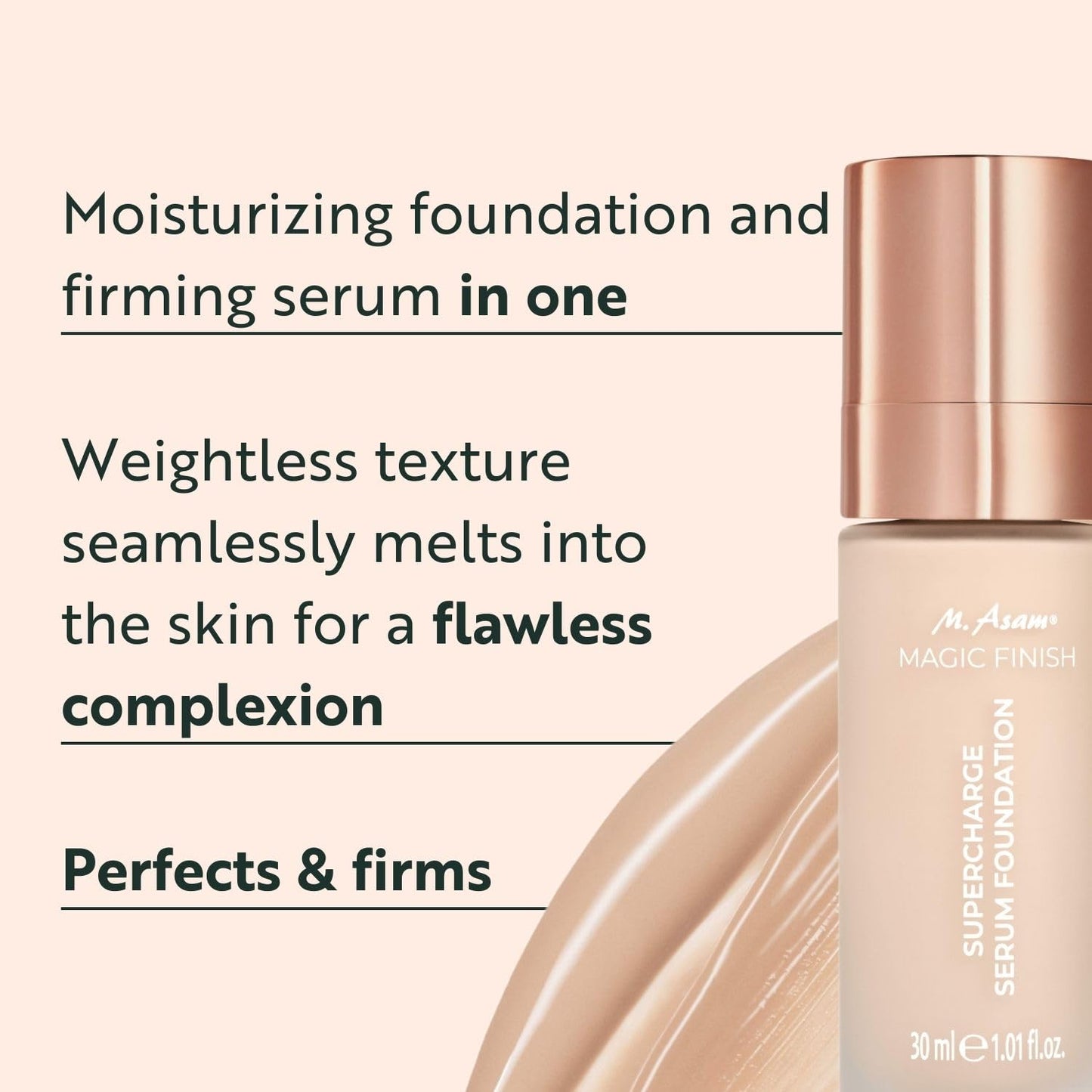M. Asam MAGIC FINISH Supercharge Serum Foundation Soft Ivory (1.01 Fl Oz) - Moisturizing Make Up & Firming Face Serum In One, Anti-aging CC Cream With Optimal Coverage & Hyaluronic Acid