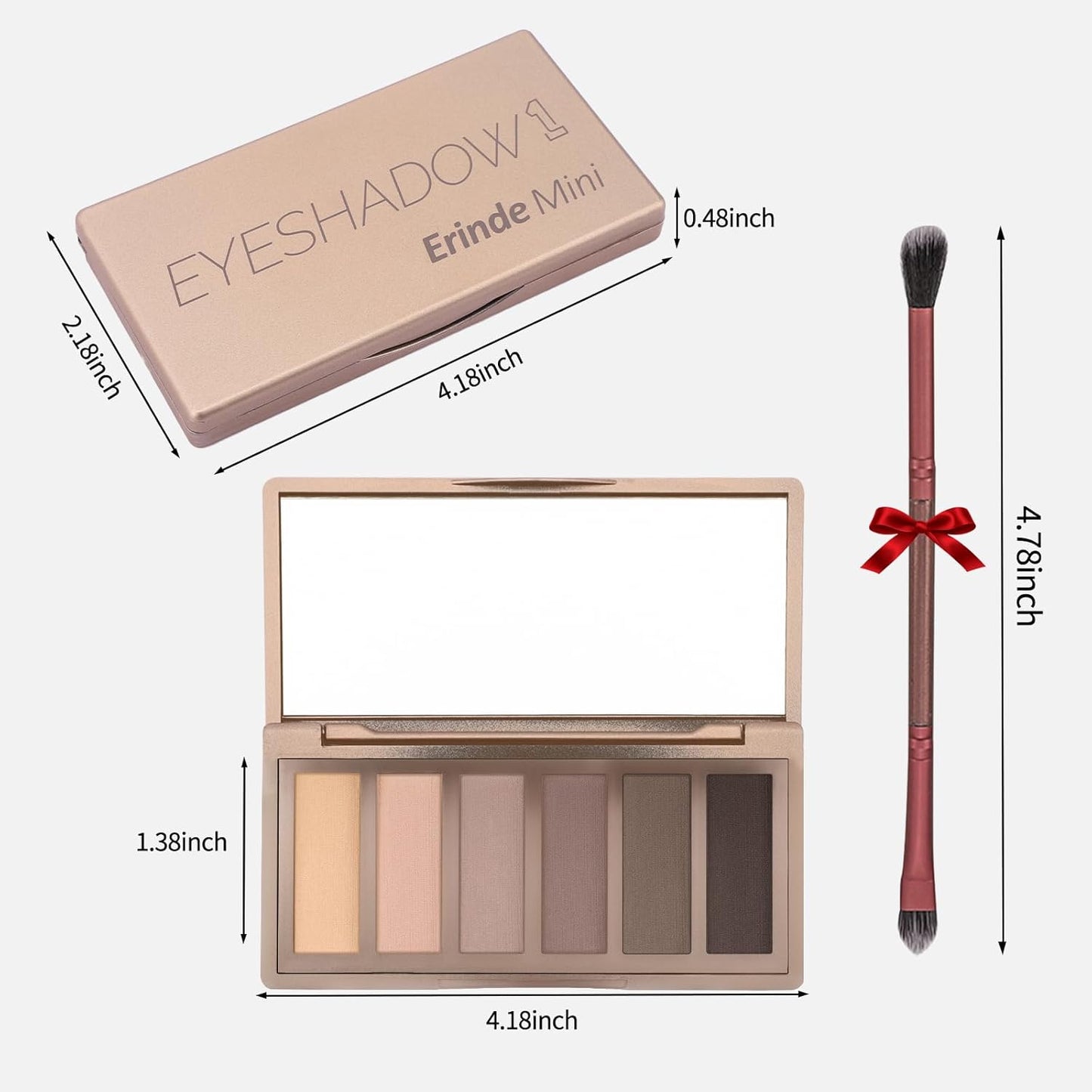 Erinde Mini Eyeshadow Palette - 6 Matte Nude Eye Shadows, Taupe & Brown Eye Shadows Powder for Eye, Contour, or Brows, Ultra-Blendable Cool-Tone Neutral, Long-lasting Travel Makeup Palette with Mirror