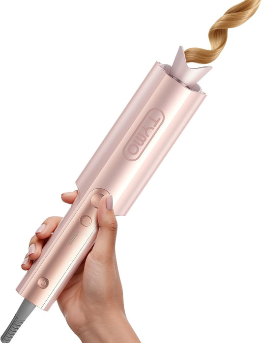 Upgraded Automatic Rotating Curling Iron - TYMO CurlPro Plus Long Barrel Curling Wand for Long Hair, Ceramic Hair Curler for Women, Anti-Scald, Tangle-Free, 600M Ionic, Dual Voltage,Gold Blush, 1 Inch