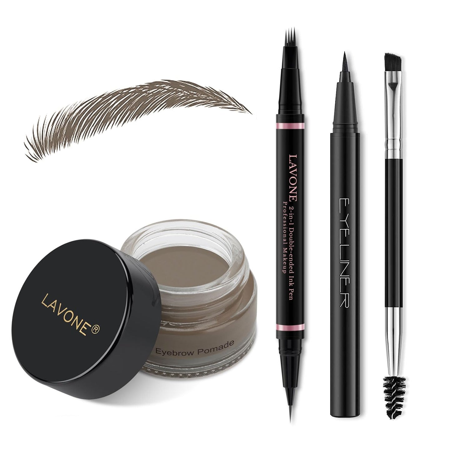 Eyebrow Pencil Makeup Kit, with Waterproof 2-IN-1 Microblading Eyebrow Pen, Eyebrow Pomade, Eyeliner and Dual-ended Eyebrow Brush, Brow Pencil Kit for Natural Eyebrows - Dark Grey