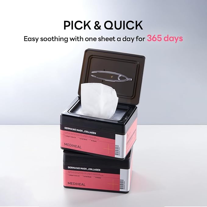 Mediheal Derma 365 Collagen Mask (30 Masks) - Daily Skin Care Mask for Firm Moisturizing to Lift Skin with Collagen Active 3X