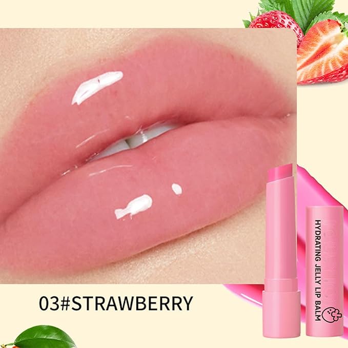 Hydrating Jelly Balm,Tinted Moisturizing Lip Balm For Dry Lips,Instantly Hydrate Lips Conditioning & Nourishing Lip Care Lip Moisturizer Fruit Lip Oil Lip Shine Jelly Lipstick(Strawberry)