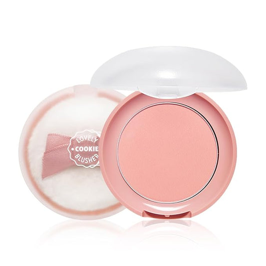 ETUDE Lovely Cookie Blusher #PK004 Peach Choux Wafers 4g | Glowing & Natural Powder Blush with Long-Lasting Sebum Control | Easy Application | Puffy Cushion for a Lovely Makeup Look