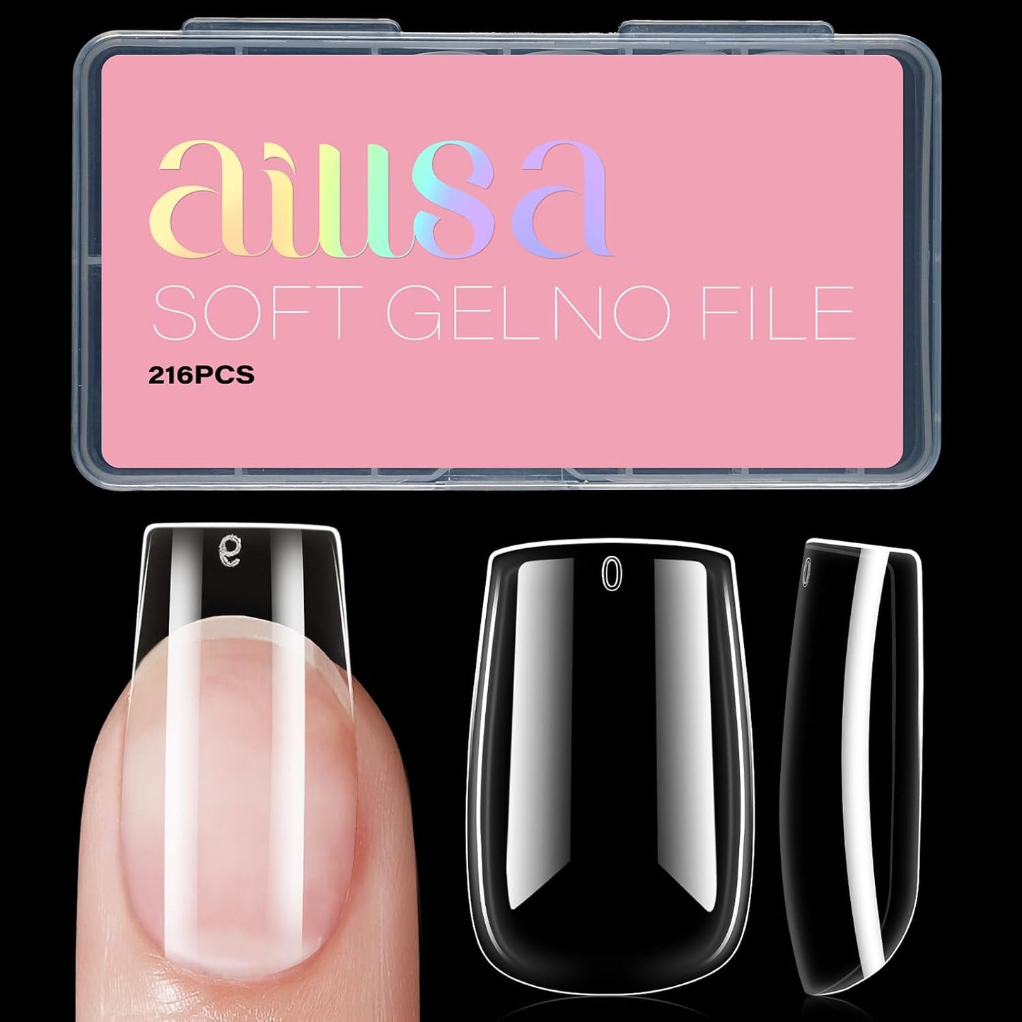 AILLSA Short Square Nails Clear Gel Nail Tips False Full Cover Soft Nails Tips for DIY Home Salon Gift, Preshaped Gelly Press on Fake Nail Tip for Nail Extension 216PCS 12 Sizes