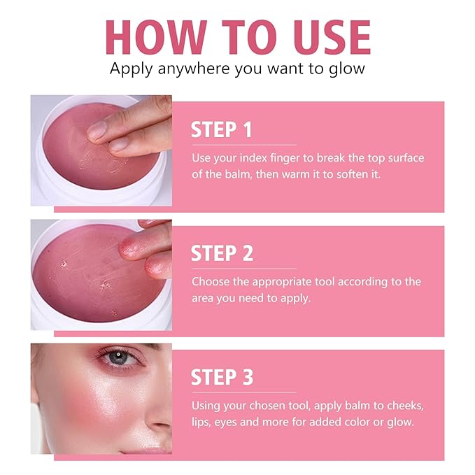 KYDA Miracle Glow Balm, Glow Tinted Blush Balm, Multiuse Face Balm for Cheek Lips Eyes, Hydrating Cream Blush, Blendable Lightweight, Shimmer Blusher, Sheer Pink, 1.76 oz