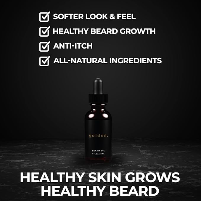 Golden Grooming Co. Beard Oil for Men - Nourishing & Organic Beard Moisturizer - Organic Oil for Beard Growth - All-Natural Formula with Vitamin E - Smooth and Soft Beard - 1 fl oz