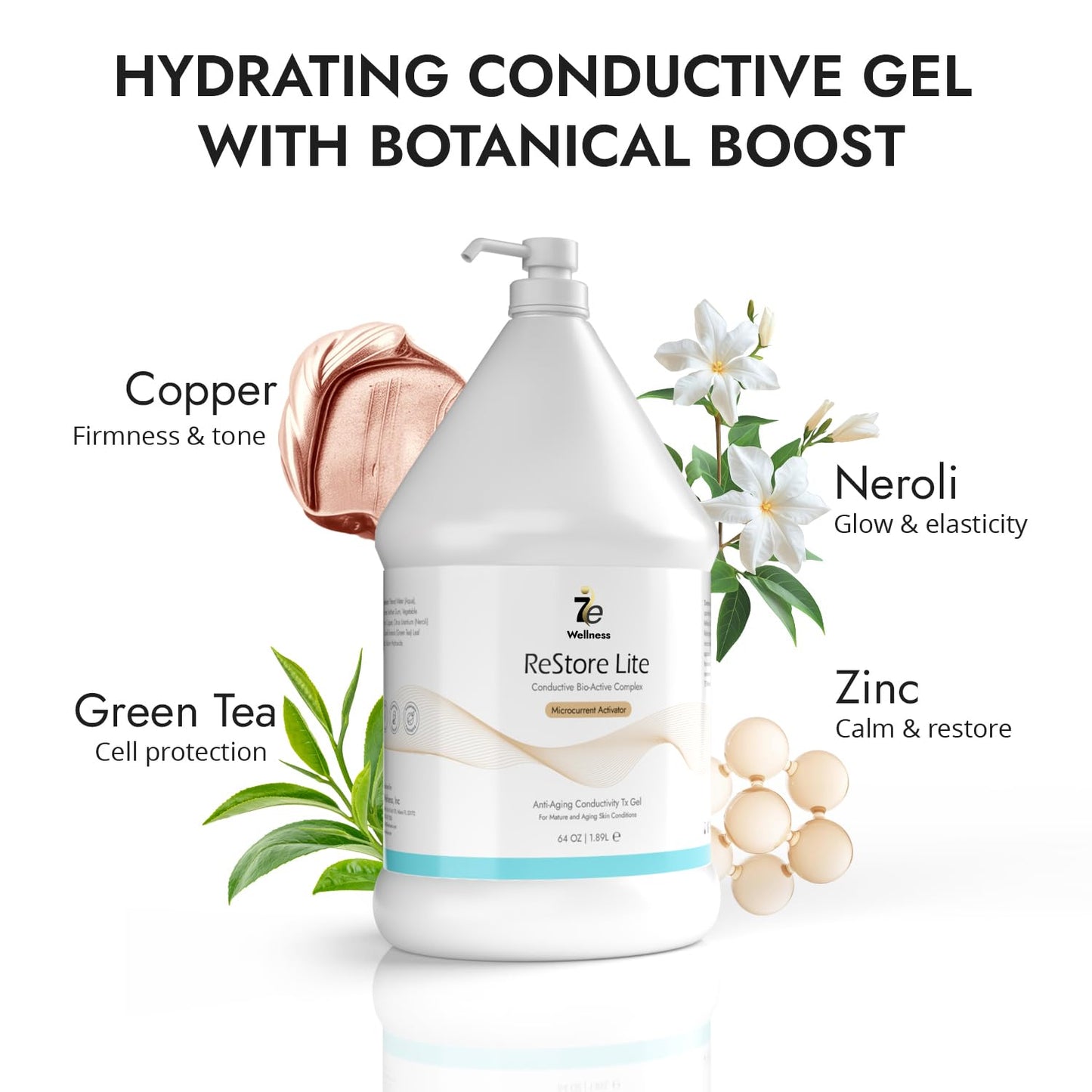 7eWellness Myolift Restore Lite Gel 64oz - Conductive Gel for Beauty & Skincare, Microcurrent, Face Mask Brush - 64oz / 2L
