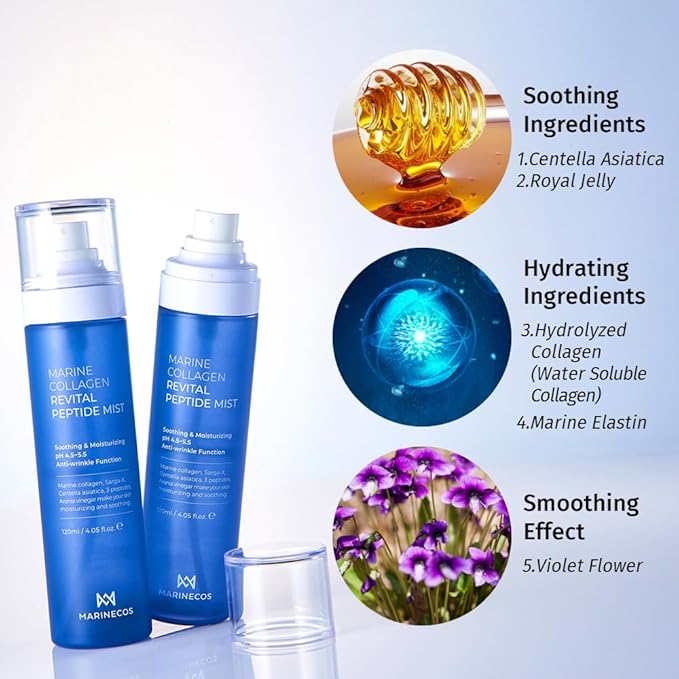 Marine Collagen Revital Peptide Mist 120ml ㅣ Fine Facial Spray for Hydration Soothing Glow ㅣ Daily Moisture Mist with Centella and Peptides