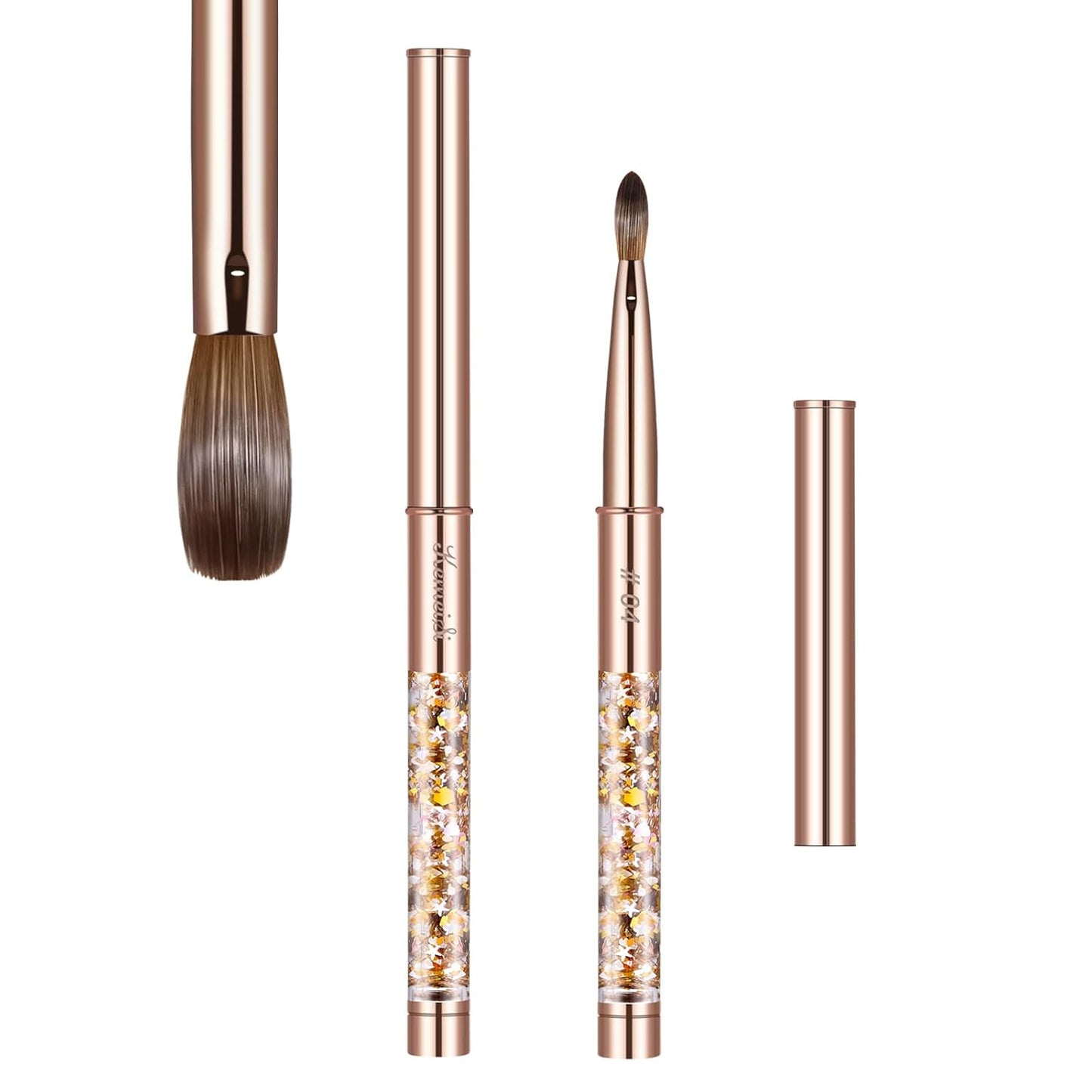 Acrylic Nail Brush Size 4,KEMEISI 100% Pure Kolinsky Nail Art Brushes Sturdy Handle Oval Shaped Acrylic Powder Nail Design Tools for Professional Manicure DIY Home Salon (Gold)