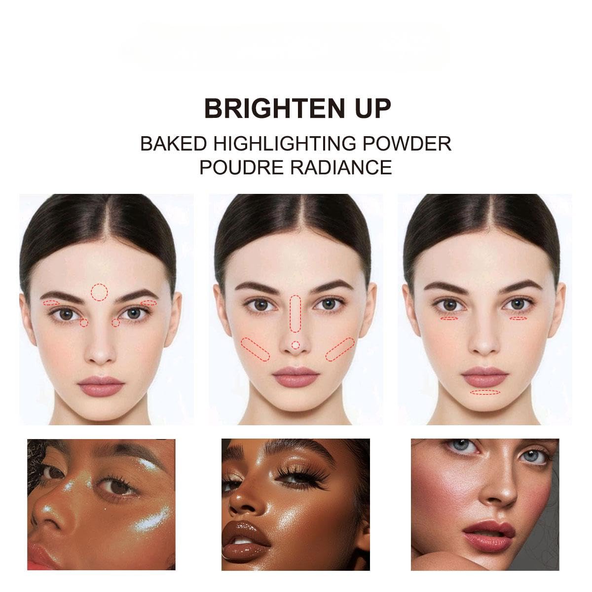 Baked Highlighter Contour Powder Sheer Pearl Shimmer Shades for Face Highlighter Makeup Brighten Up (302-Flashy)