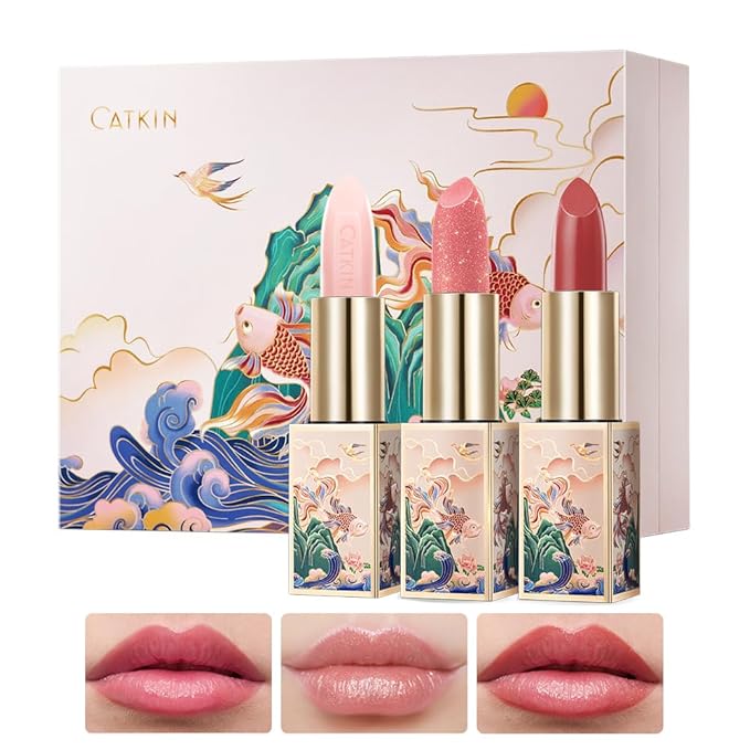 CATKIN Lip Balm Set Color Tinted Changing Lipstick Ultra Hydrating Lip Moistrurizer Chapstick with Vitamin E Nourishing For Cracked & Dry Lips 0.12 oz 3pcs Gift Box(01+06+10)