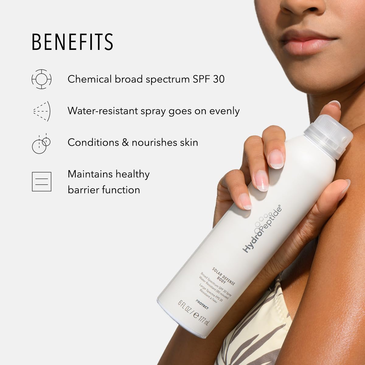 HydroPeptide Solar Defense Body SPF 40, Broad Spectrum, Water Resistant Sunscreen, Hydrates and Soothes, 6 Ounce