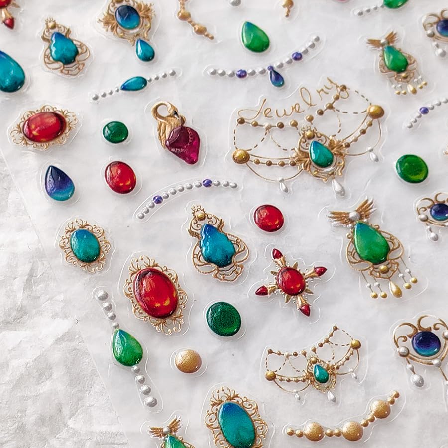 5D Embossed Nail Art Stickers Self-Adhesive Nail Stickers for Nail Art Luxury Bohemia Jewelry Nail Art Decals for Women Nail Supplies Accessories (1, Jewelry)