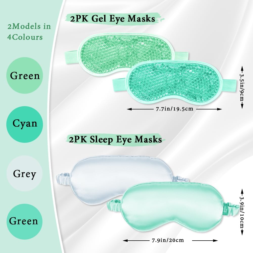 Cooling Eye Mask and Silky Sleep Mask 4 Packs for Man Women for Sleeping Frozen Ice Eye Mask Cold Warm Compress Puffiness Dry Eyes Dark Circles Gifting
