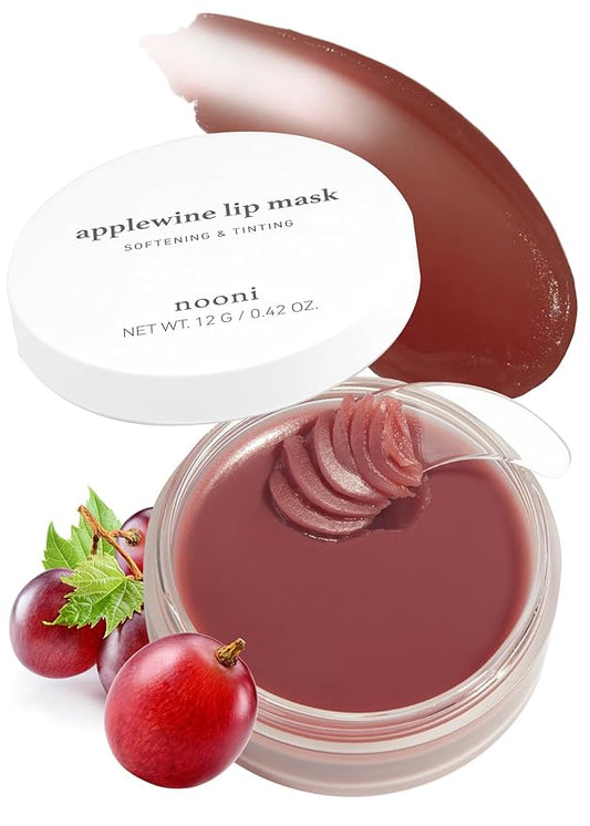 NOONI Applewine Korean Lip Tinting Butter | Natural Lip Balm with Wine Extract, Smoothing & Red Lip Mask, Exfoliator Balm for Dry Lips, Lip Treatment with Shea Butter and Vitamins, Vegan, 42 oz.