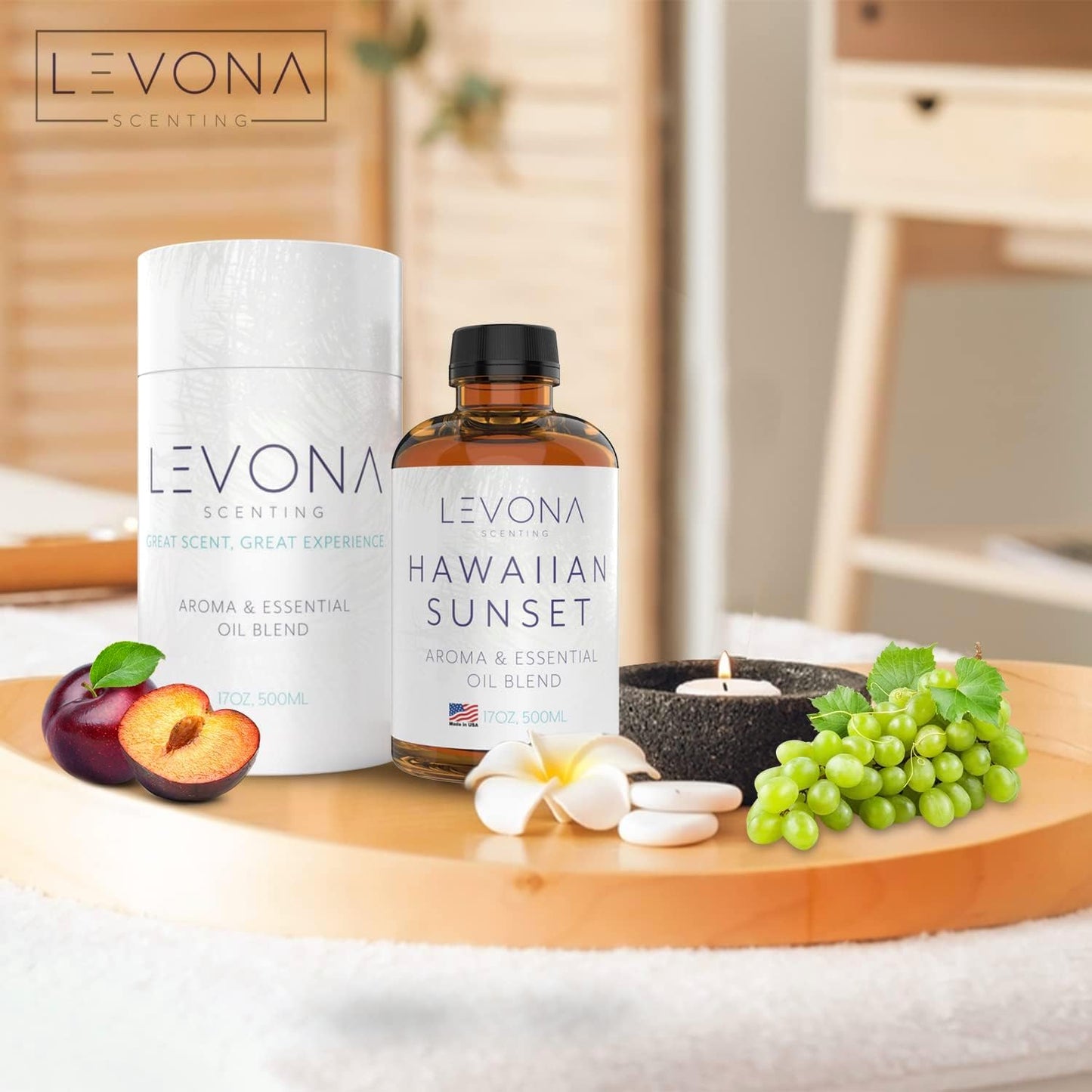 Levona Scent Essential Oils For Diffusers For Home Luxury Scents - Hawaiian Sunset Aroma Oil - Fragrance Oil With Mandarin Citrus + Dash Of Peppermint Essential Oil - 500Ml Oil Diffuser Essential Oils