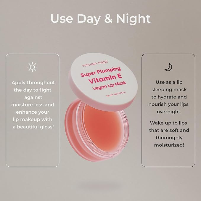 Natural Plumping Vitamin E Lip Mask, 0.46 Oz | Hydrating Lip Moisturizer For Soft, Smooth, Plump Lips, With Organic Shea Butter, Vegan Waxes, Collagen Boosters, Korean Skincare, Lip Gloss