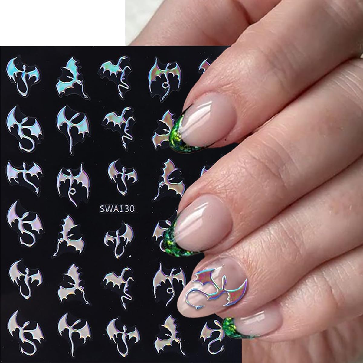 6Sheets Bat Nail Stickers Halloween Nail Decals Dragon Nail Art Stickers Gold Silver Laser Bronzing Design Cute Sticker Nail for Nail Art for Women DIY Manicure Decor Supplies