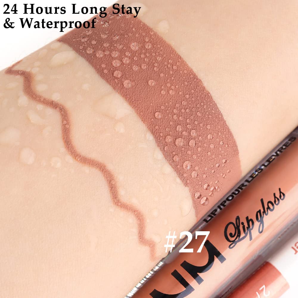 evpct 2Pcs Nude Brown Lip Liner and Matte Lipstick Makeup Sets, Vegan Lipstick Lip Liner and Gloss Stain Set Long Lasting Waterproof labiales mate 24 horas originales matte larga duracion 24 27#