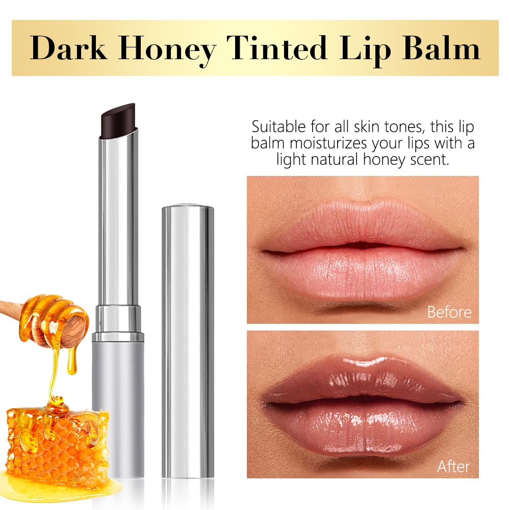 2Pcs Honey Tinted Lip Balms Lip Stain, Sheer Hydrating Lip Skin Tint, Gloss Balm Moisturizing Lip Color for All Skin Tones, Nourishing Lip Balm with a Hint of Natural Black Cherry Tint