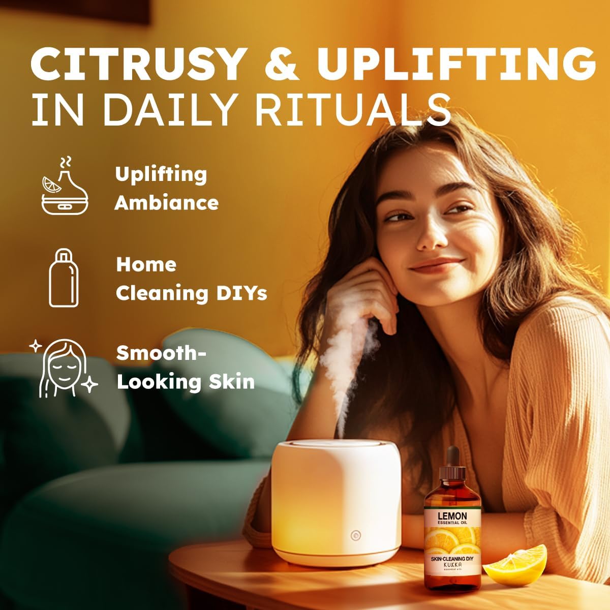 Kukka Lemon Essential Oil for Skin Cleaning - 4 Fl Oz - Fresh Lemon Scent, for Diffuser, Aromatherapy, DIY Soap Making Scents