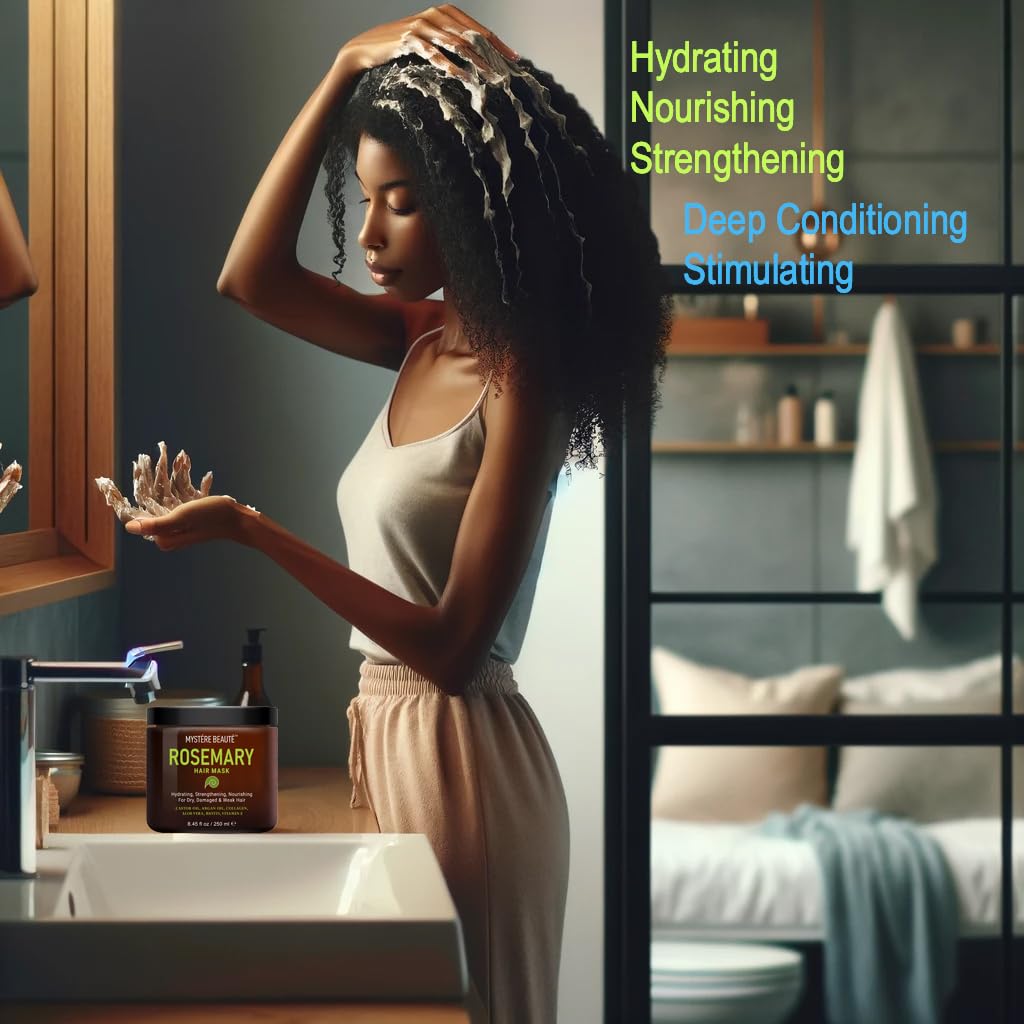 Rosemary Hair Treatment - with Collagen, Biotin, Argan Oil for Dry, Damaged, Curly Hair - Strengthening Deep Conditioner for Split Ends & Growth - 8.45 fl oz
