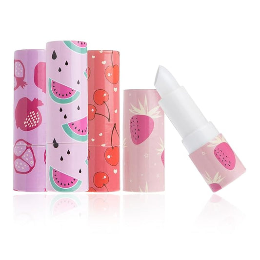 Beauty Concepts Fruity Faves Lip Balm Pack - 4 Pack Moisturizing Lip Balm for Dry Cracked Lips in Fresh Scents (Strawberry, Cherry, Pomegranate, and Watermelon)