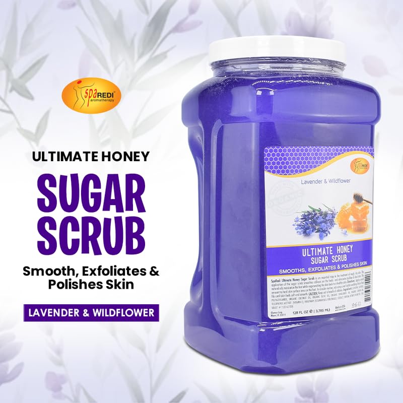 SPA REDI – Sugar Body Scrub, Honey, Lavender and Wildflower, 128 Oz Exfoliating, Moisturizing, Hydrating and Nourishing, Glow, Polish, Smooth and Fresh Skin - Body Exfoliator