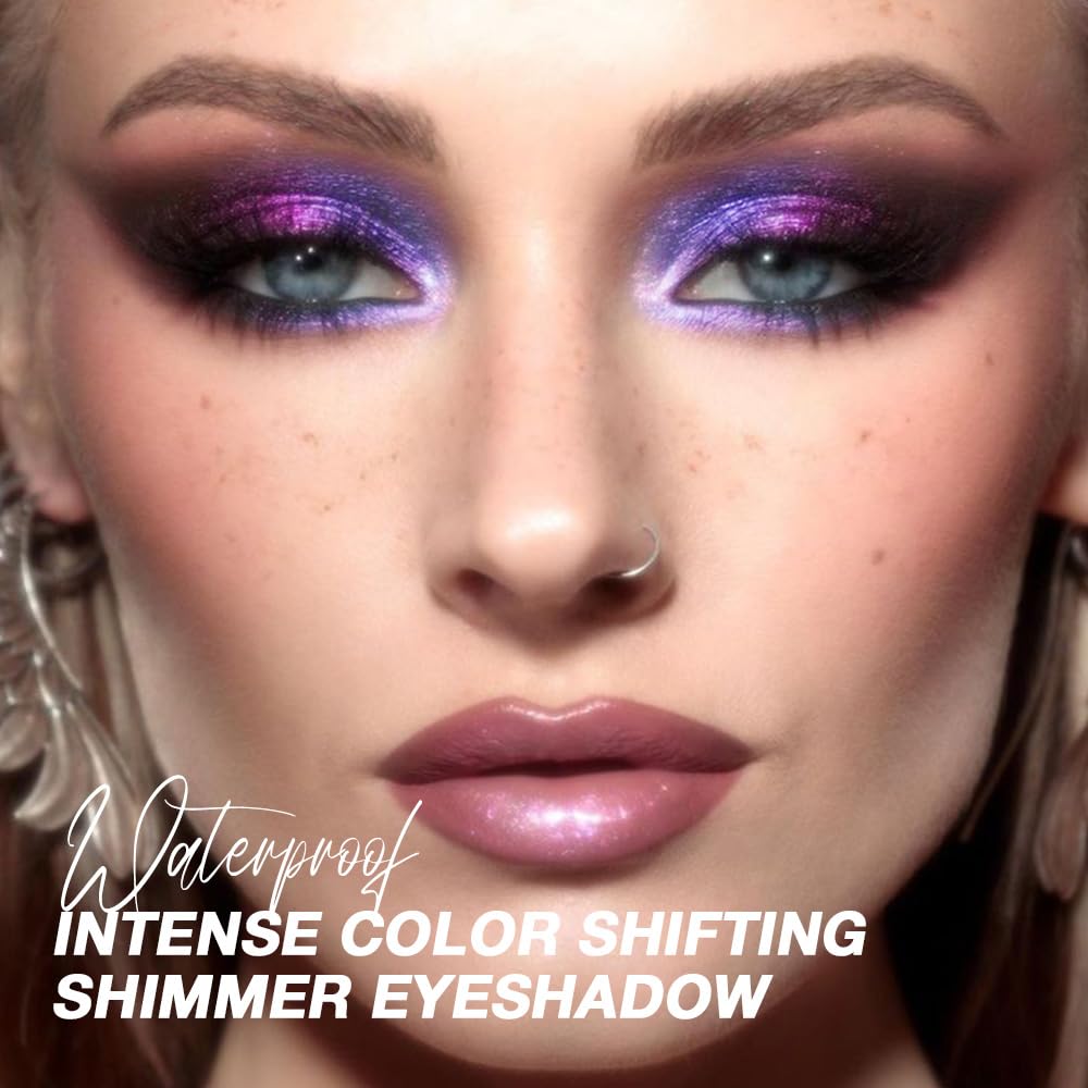 evpct Dark Blue Purple Duochrome Eyeshadow Palette Makeup, Metallic Chameleon Duo Chrome Multichrome Gothic festival Single Eye shadow Palette Makeup for Older Women, Face Glitter Eyeshadow Liquid