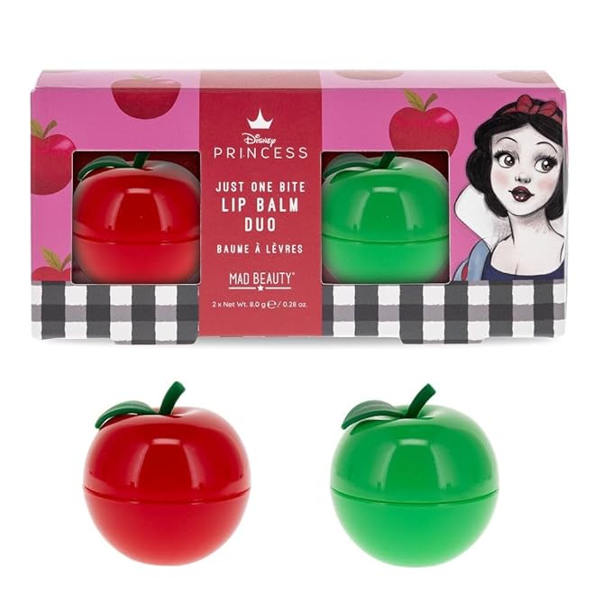 Mad Beauty Disney Snow White Lip Balm Duo | Apple & Strawberry Scents | Moisturizing & Soothing | Self-Care Gift for Women, Adults, and Teens