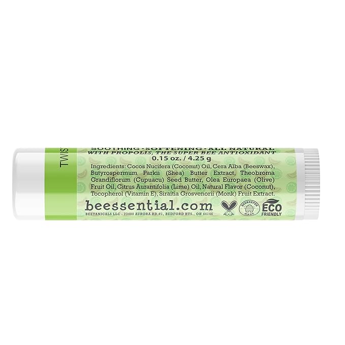 Beessential Natural Bulk Lip Balm, Coconut Lime, 18 Pack | For Men, Women, and Children. Great for Gifts, Showers, & More
