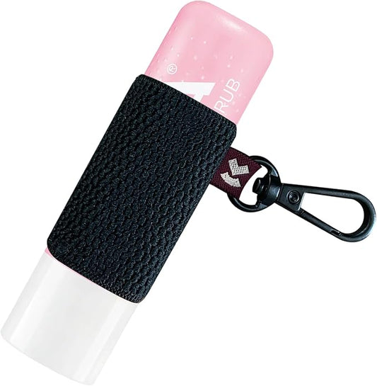 LipBalm Holder with Keychain, Lipstick Holder Keychain, Lip Gloss Holder Keychain, Never Lose Your Lip Balm, Lip Gloss or Lipstick with Cute Elastic Lip Balm Keychain Holder (Black)