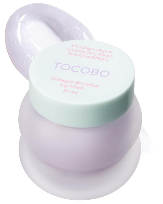 TOCOBO Collagen Boosting Lip Mask – Korean Overnight Lip Plumper Treatment with Fermented Collagen, Olive Oil & Lavender – Hydrating, Plumping, Exfoliating Balm for Smooth, Elastic Lips, 0.5 oz.