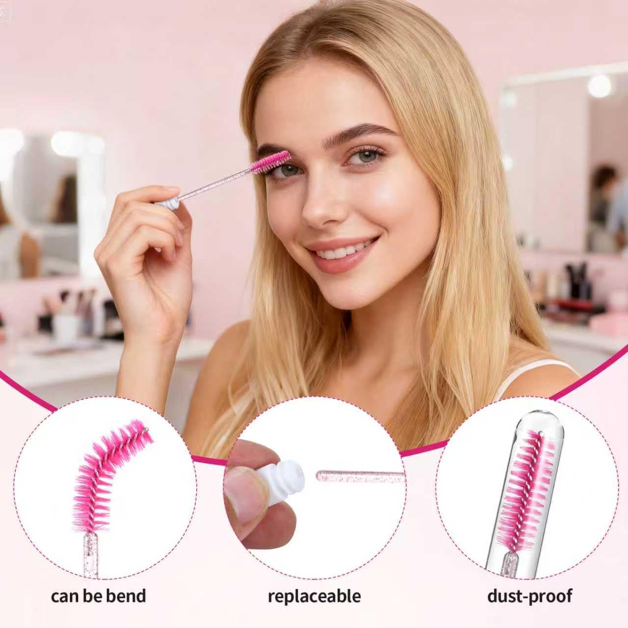 100 Pcs Lash Shampoo Bottle Brushes Set 20 Empty Foam Pump Dispensers 20 Label Stickers 20 Mascara Wands Tubes 20 Cleansing Brush 20 Bag for Eyelash Extensions Aftercare(Red Rose)