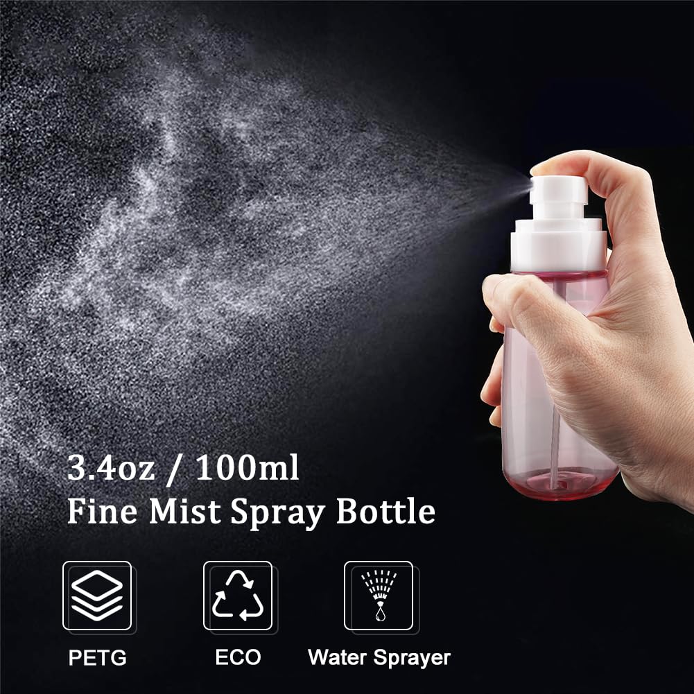 Cosywell Travel Size Spray Bottle TSA Approved 3.4oz 100ml 3 Pack Leak Proof Fine Mist Spray Bottles Empty Refillable Mist Sprayer for Perfume Essential Oils Toners Rose Water Cosmetics (3Pink)