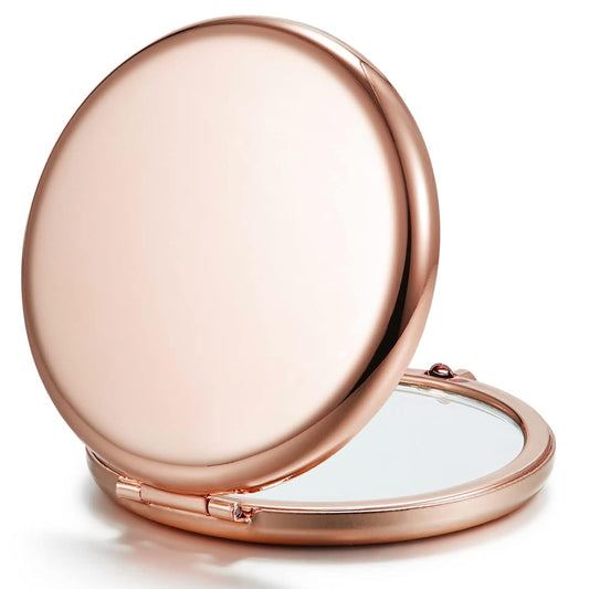 Compact Mirror Bulk, Set of 2 Double-Sided 1X/2X Magnifying Purse Pocket Makeup Mirrors(Round, Rose Gold)