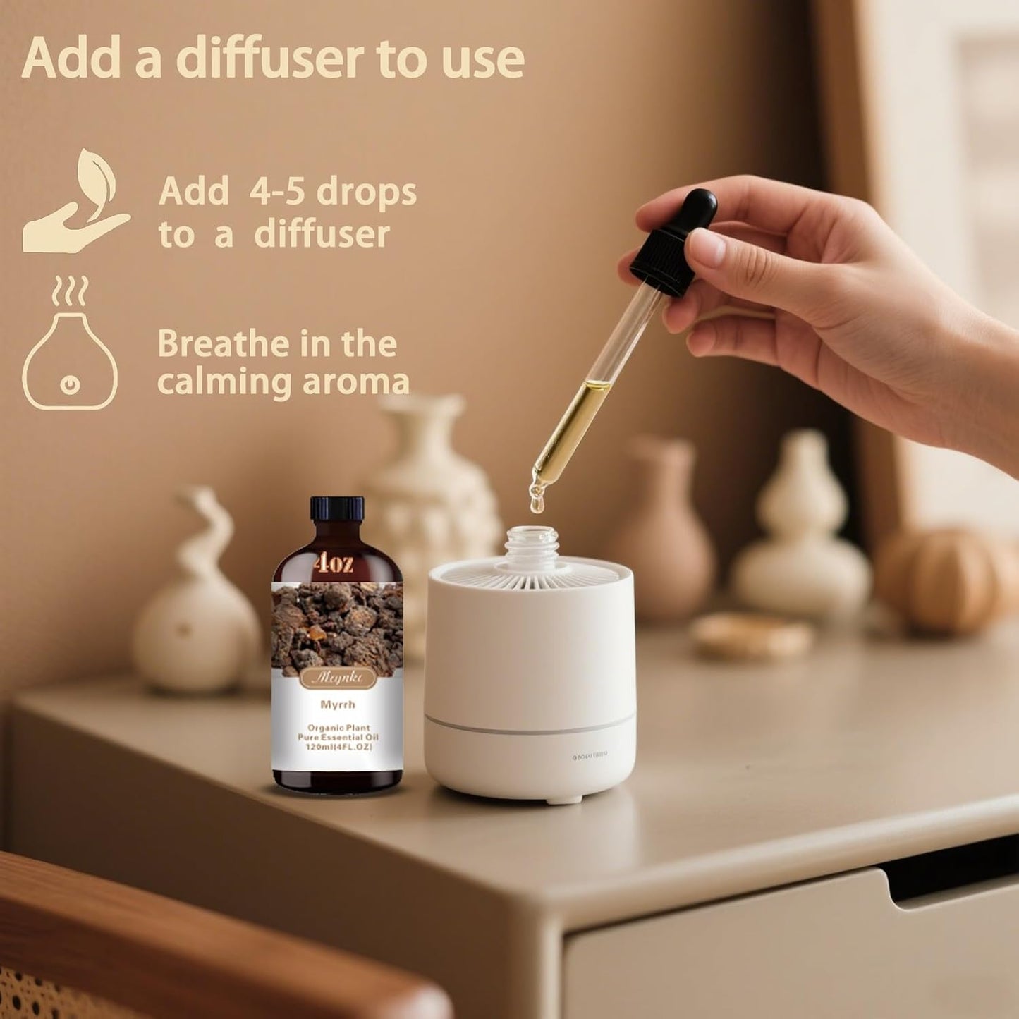 Myrrh Fragrance Oil-Myrrh Essential Oil 4.33oz (130ml)-100% Pure Natural Scent for Diffusers, Candles, Soap Making & Aromatherapy-Relaxing Home & Gift Essential Oil for Bath, Massage