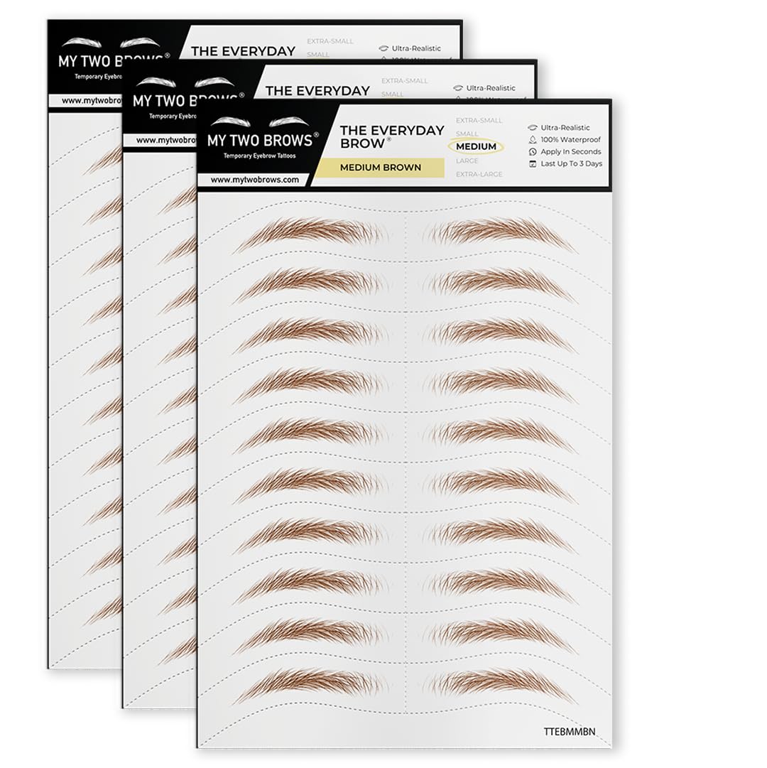 30 Pairs Medium Brown Temporary Eyebrow Tattoos, Waterproof and Smudge-Proof Medium Everyday Style Realistic Eyebrow Stickers for Men & Women, Easy to Apply, Won't Work on Existing Brows