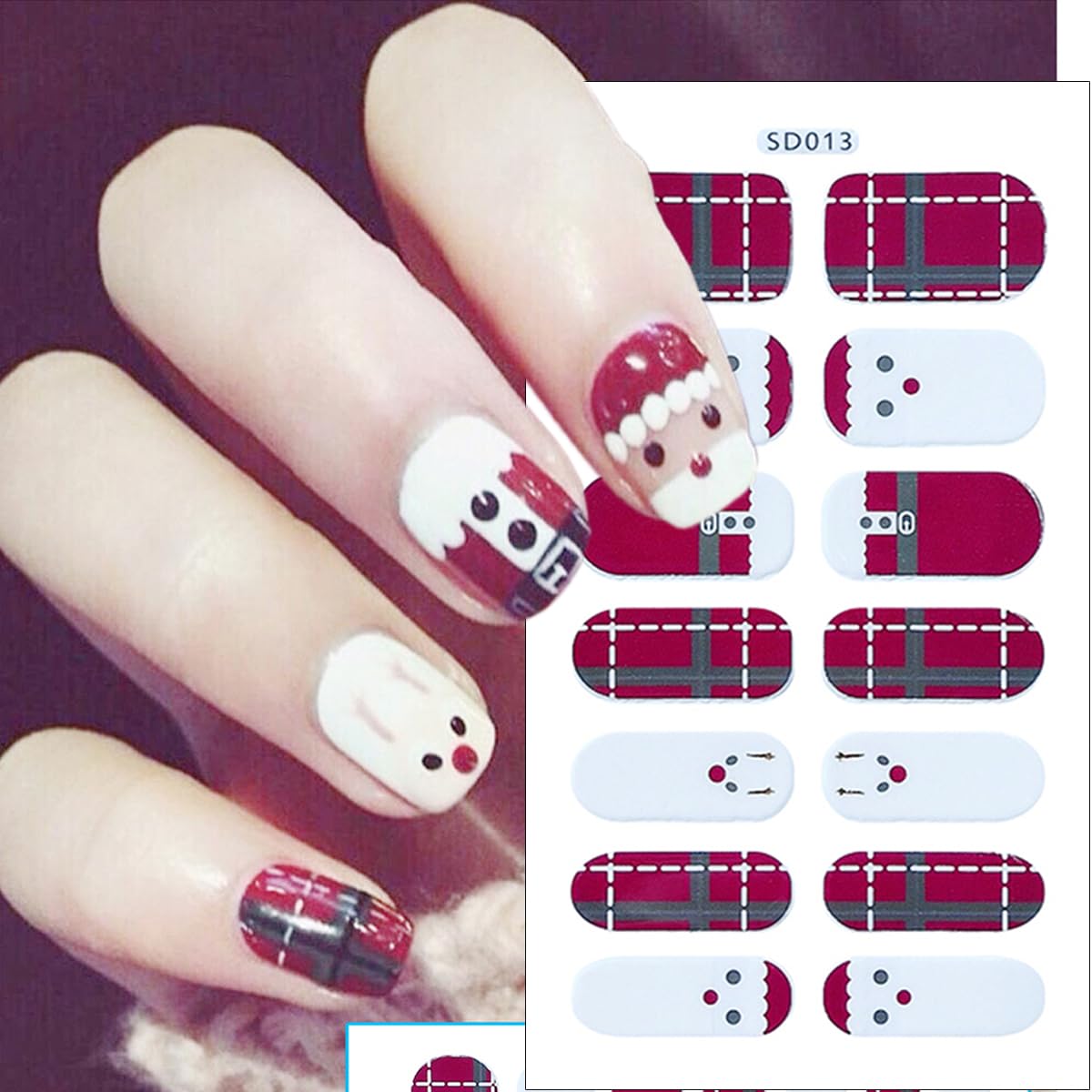 Christmas Nail Polish Strips Cute Snowman Gel Nail Stickers Xmas Trees Santa Claus Elk Glitter French Nail Design Decals Snowflakes Gel Nail Strips Full Wrap Christmas Stickers for Winter Nail Decor