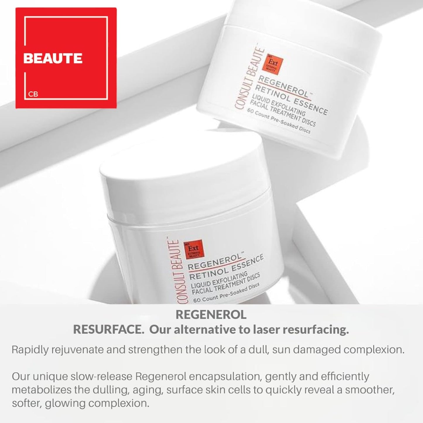 Consult Beaute - Regenerol - Retinol Exfoliating Facial Treatment Pads - Micro Exfoliation for Face - Smoother, Glowing Skin - 60 Disposable Wipes (2Pack)