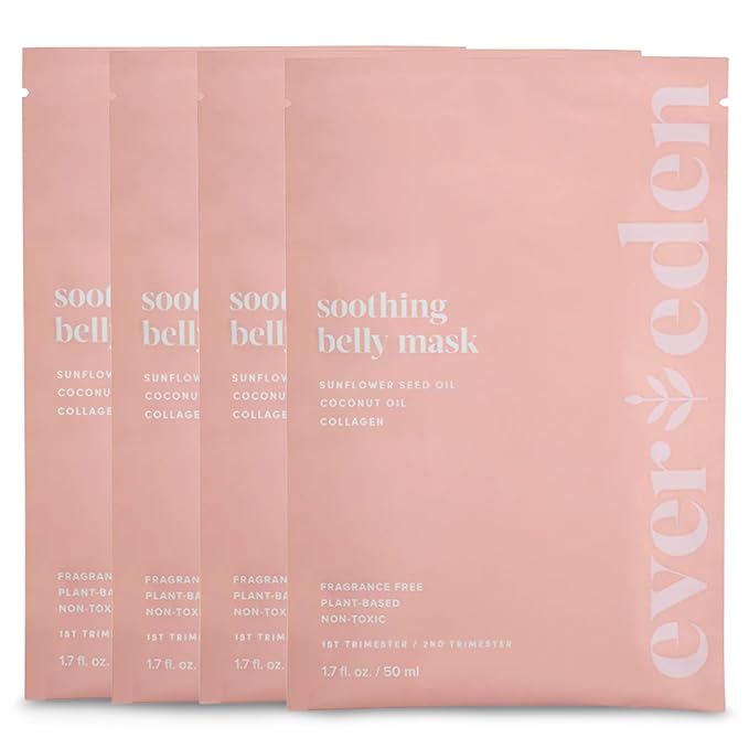 Evereden Soothing Belly Mask - 4 Belly Masks for Pregnant Women 2nd & 3rd Trimester - Hydrating, Nourishing, & Soothing Pregnancy Skin Care Belly Masks - Clean & Vegan Pregnancy & Maternity Products