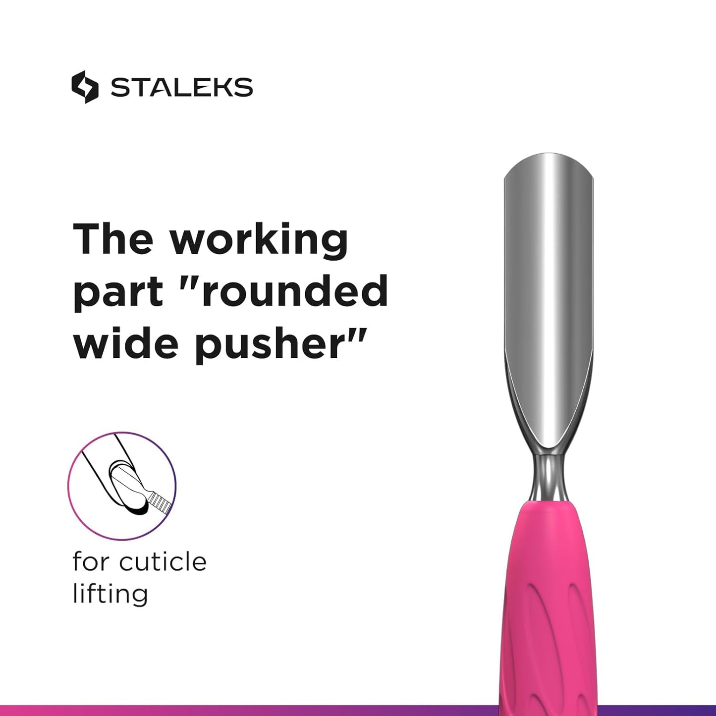 Staleks Manicure pusher Gummy with silicone handle UNIQ 10 TYPE 1 – Stainless Steel – Professional Cuticle Tool (rounded wide and rounded narrow pusher)