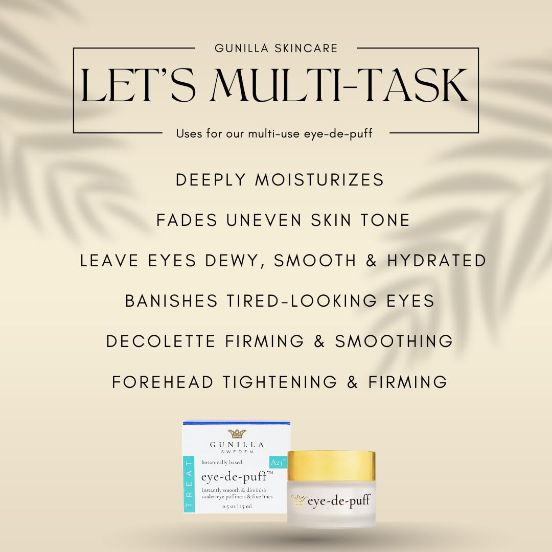 GUNILLA Anti-Aging Eye Cream Eye-de-puff A23 Concentrated with 23 Actives & Botanicals Hydrate & Help Reduce Fine Lines, Puffiness & Dark Circles, Natural, Peptides, Vegan - 5 oz