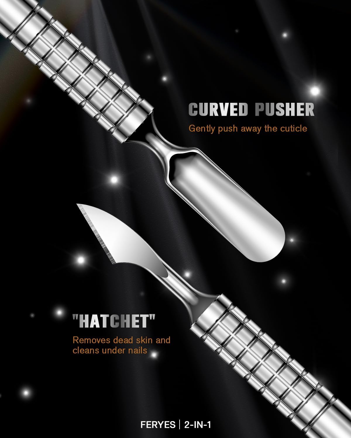 2025 Upgraded Dual Head Cuticle Pusher Remover Tool - Curved & Chisel Edge Stainless Steel, Ergonomic Non-Slip Handle for Professional Salon & Home Manicure Nail