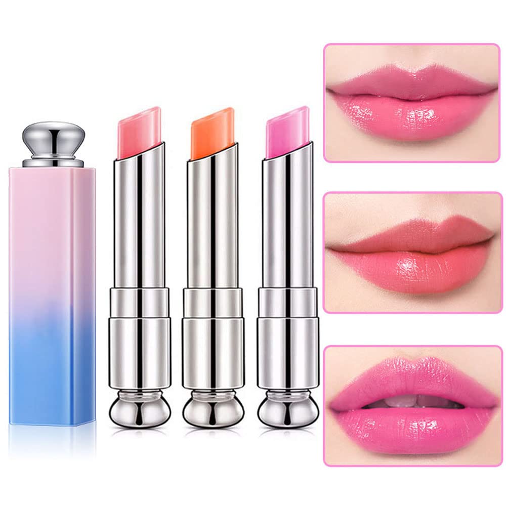 BINGBRUSH 3 Pcs Color Changing Change Lip Balm,Korean Magic Lipstick Color Change Changing Lip Tint Tinted Stain Gloss Balm Long Lasting Waterproof Moisturizer Lipstick Set for Women