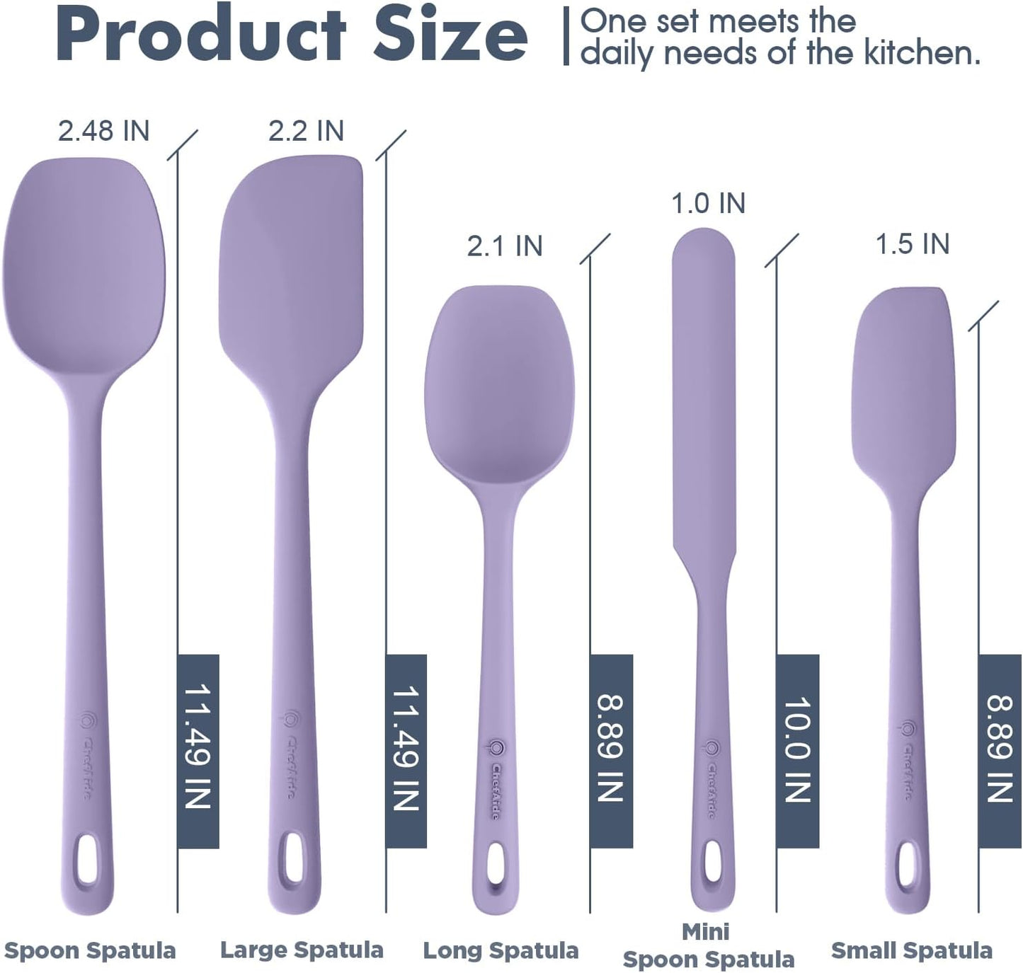 5 Pieces Silicone Spatula Set, Food Grade Rubber Spatula, Upgrade Strong Handle with Ergonomic Grip, Heat Resistant Up to 600°F for Nonstick Cookware, Cooking Purple
