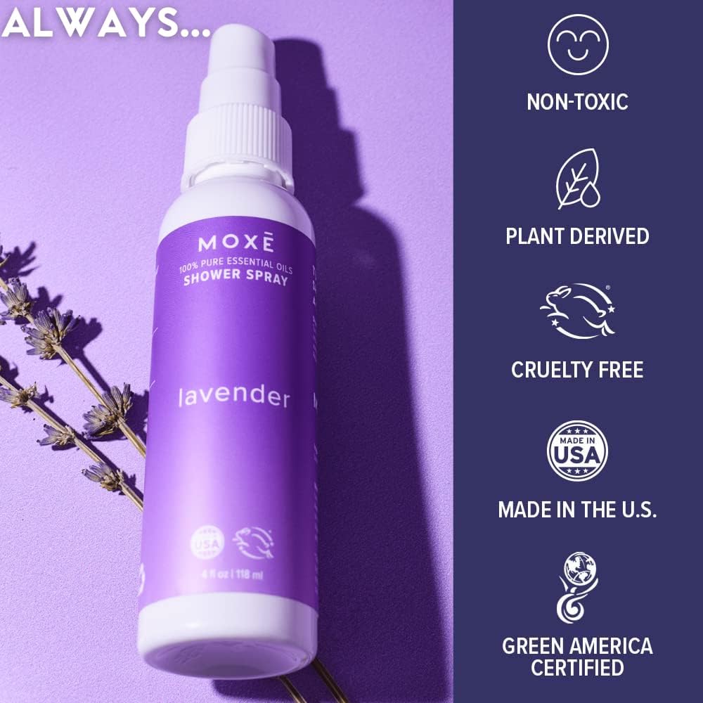 MOXE Shower Mist, Spa Steam Spray, Certified Natural Essential Oils, Aromatherapy, Tension Relief (Lavender, 4 Fl Oz (Pack of 1))…
